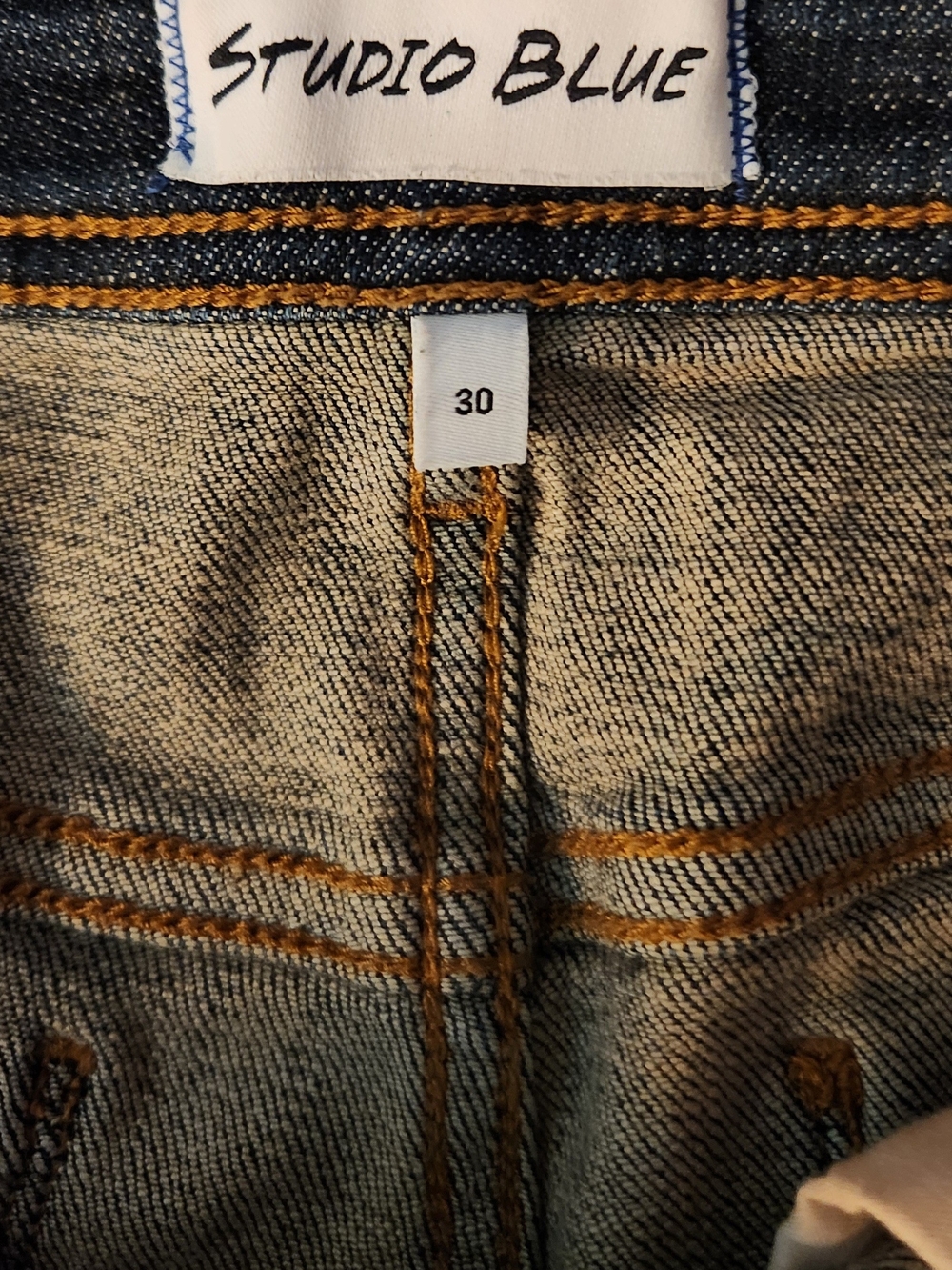 Studio Blue Light Blue Denim Shorts with Brown Stitching